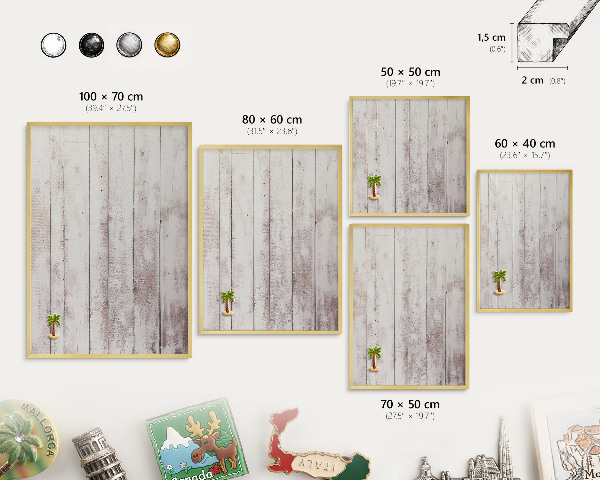 Tablero para imanes decorativo con marco dorado Madera clara