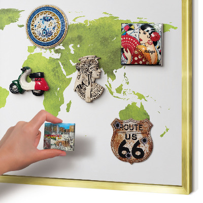 Tablero para imanes decorativo con marco dorado Mapa verde