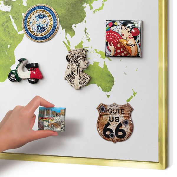Tablero para imanes decorativo con marco dorado Mapa verde