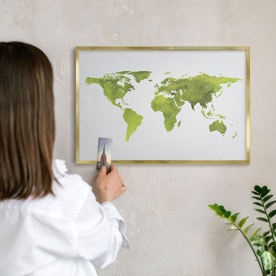 Tablero para imanes decorativo con marco dorado Mapa verde
