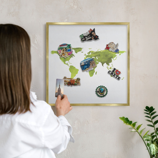 Tablero para imanes decorativo con marco dorado Mapa verde