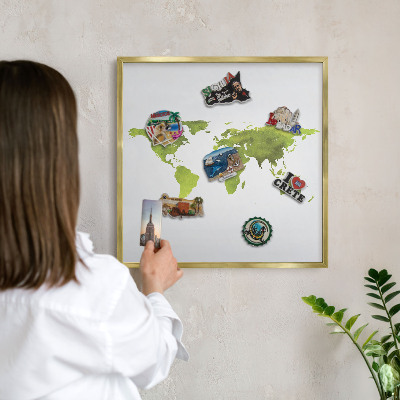 Tablero para imanes decorativo con marco dorado Mapa verde