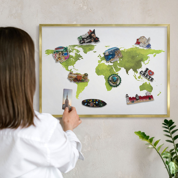 Tablero para imanes decorativo con marco dorado Mapa verde