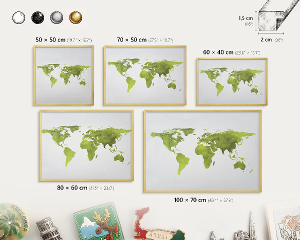 Tablero para imanes decorativo con marco dorado Mapa verde