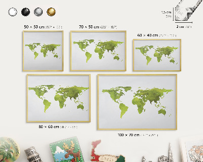 Tablero para imanes decorativo con marco dorado Mapa verde