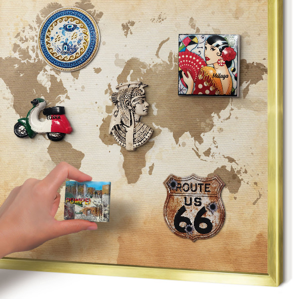 Pizarra magnética de pared en color oro Mapa del mundo