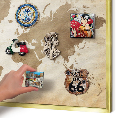 Pizarra magnética de pared en color oro Mapa del mundo