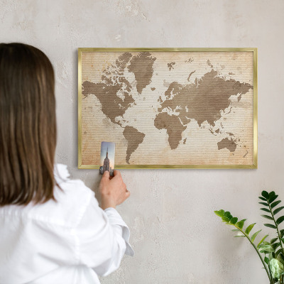 Pizarra magnética de pared en color oro Mapa del mundo