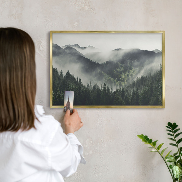 Tablero para imanes decorativo con marco dorado Montañas verdes