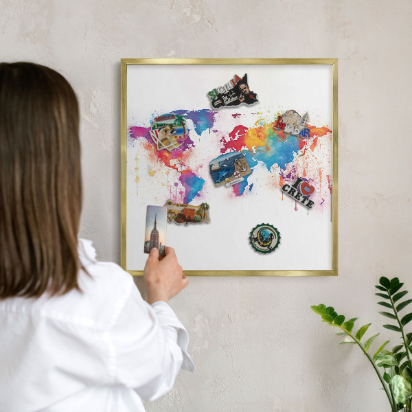 Tablero para imanes decorativo con marco dorado Mapa de colores