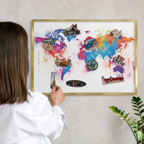 Tablero para imanes decorativo con marco dorado Mapa de colores