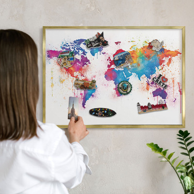 Tablero para imanes decorativo con marco dorado Mapa de colores