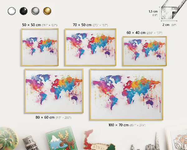 Tablero para imanes decorativo con marco dorado Mapa de colores