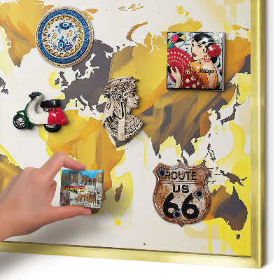 Pizarra magnética de pared en color oro Mapa del mundo