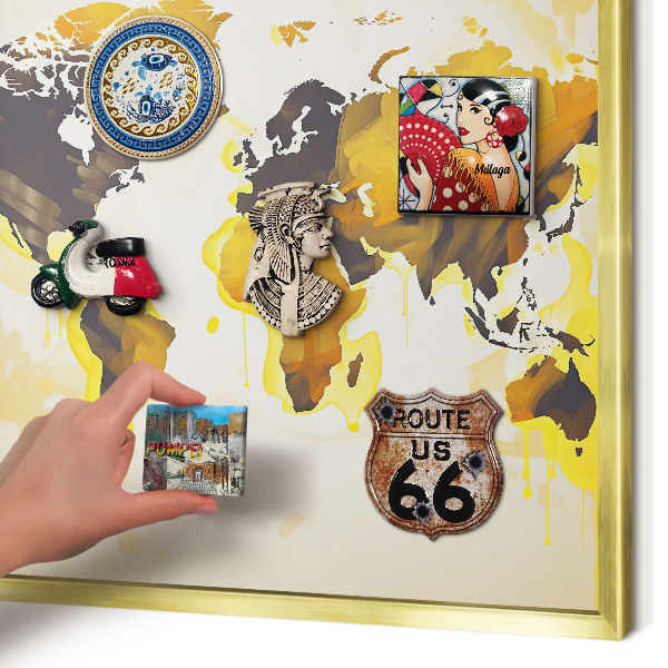 Pizarra magnética de pared en color oro Mapa del mundo