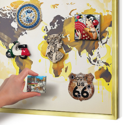 Pizarra magnética de pared en color oro Mapa del mundo