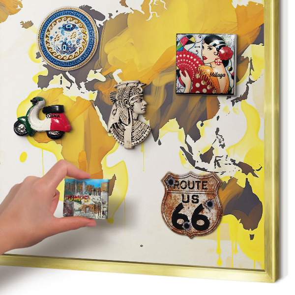 Pizarra magnética de pared en color oro Mapa del mundo