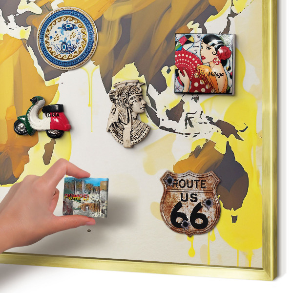 Pizarra magnética de pared en color oro Mapa del mundo
