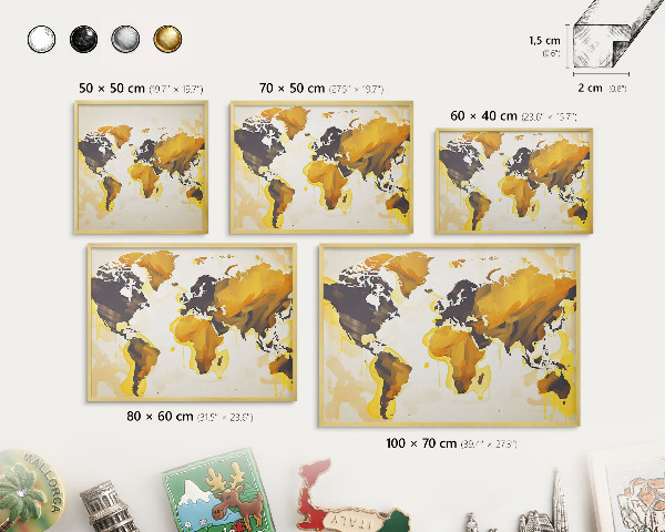 Pizarra magnética de pared en color oro Mapa del mundo