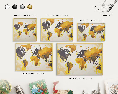 Pizarra magnética de pared en color oro Mapa del mundo
