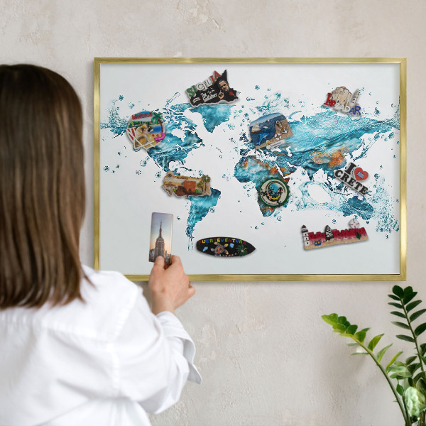 Tablero para imanes decorativo con marco dorado Mapa del agua