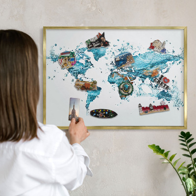Tablero para imanes decorativo con marco dorado Mapa del agua