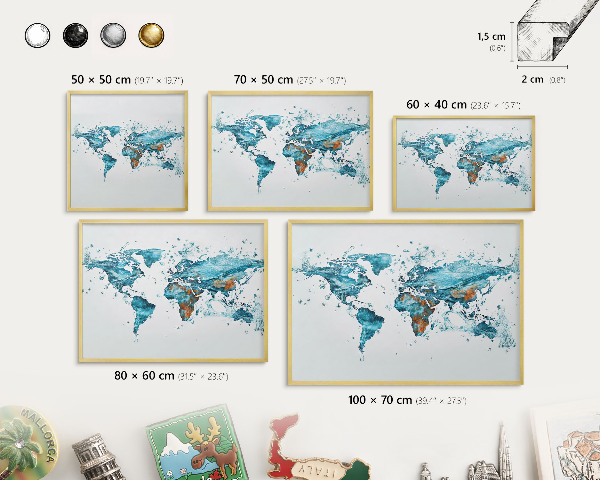 Tablero para imanes decorativo con marco dorado Mapa del agua