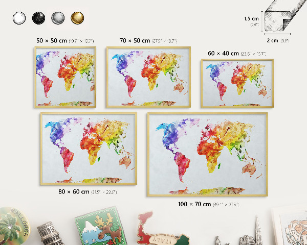 Pizarra magnética de pared en color oro Mapa de colores