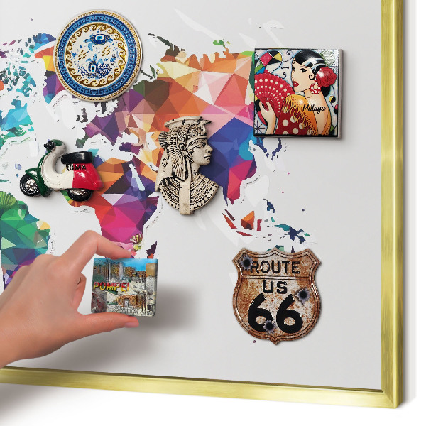 Tablero para imanes decorativo con marco dorado Mapa del mundo