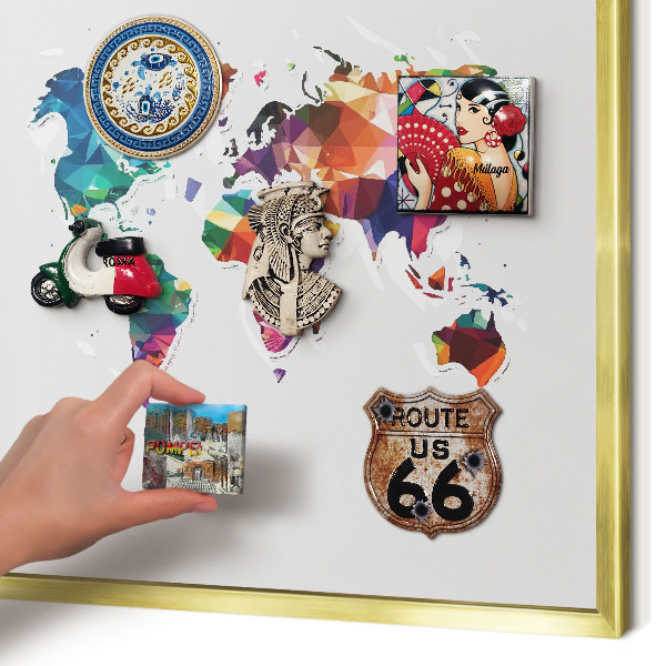 Tablero para imanes decorativo con marco dorado Mapa del mundo