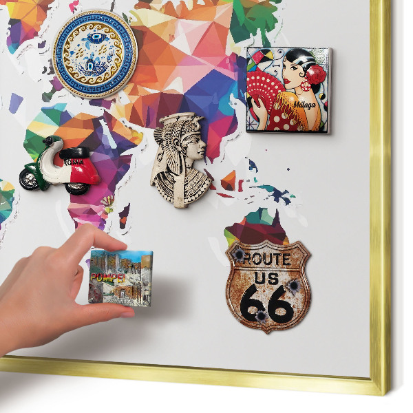 Tablero para imanes decorativo con marco dorado Mapa del mundo