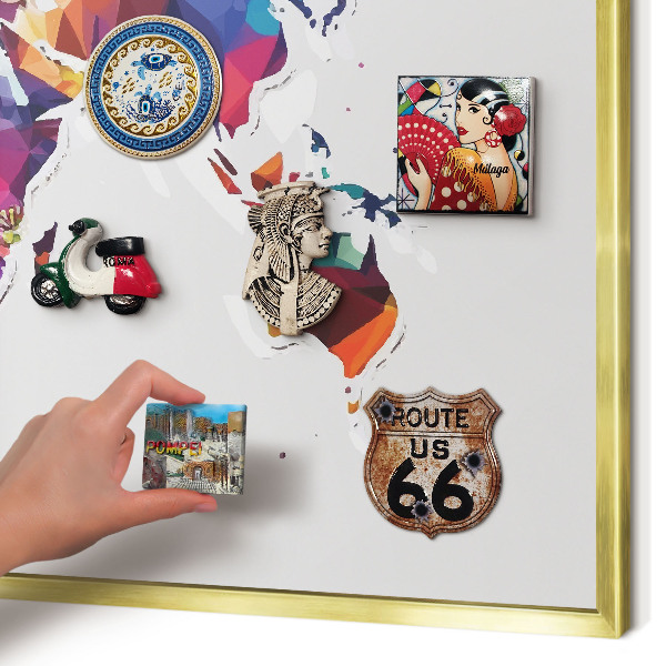 Tablero para imanes decorativo con marco dorado Mapa del mundo