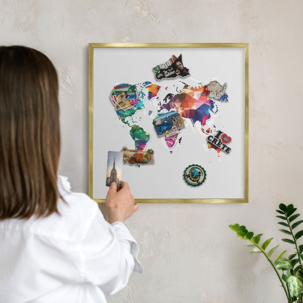 Tablero para imanes decorativo con marco dorado Mapa del mundo