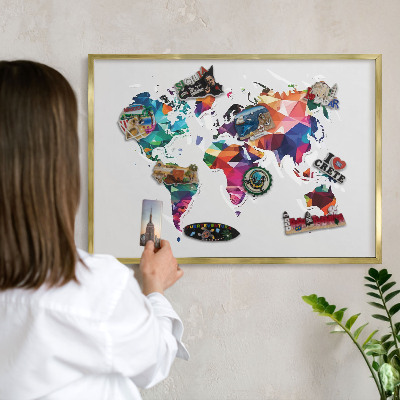 Tablero para imanes decorativo con marco dorado Mapa del mundo