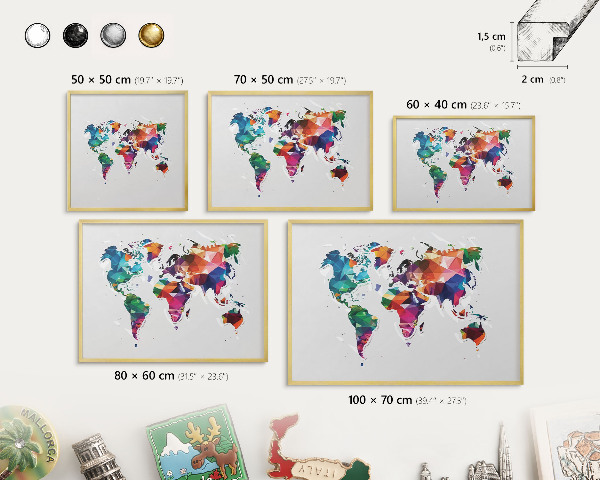 Tablero para imanes decorativo con marco dorado Mapa del mundo