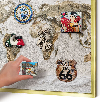 Pizarra magnética de pared en color oro Mapa de relieve