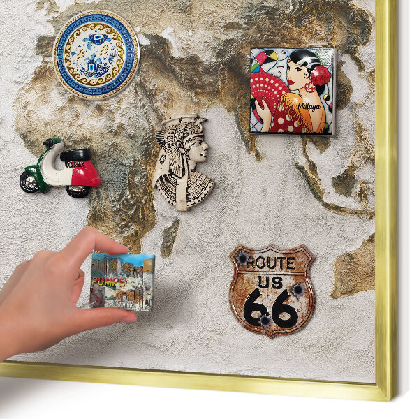 Pizarra magnética de pared en color oro Mapa de relieve