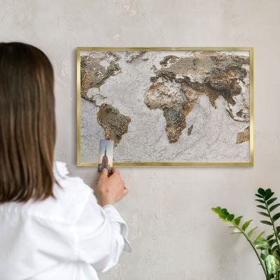 Pizarra magnética de pared en color oro Mapa de relieve