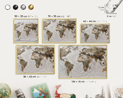 Pizarra magnética de pared en color oro Mapa de relieve