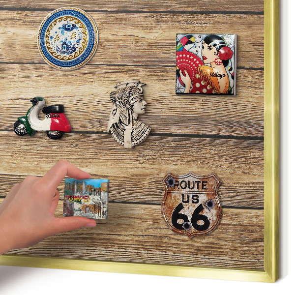 Tablero para imanes decorativo con marco dorado Textura de madera