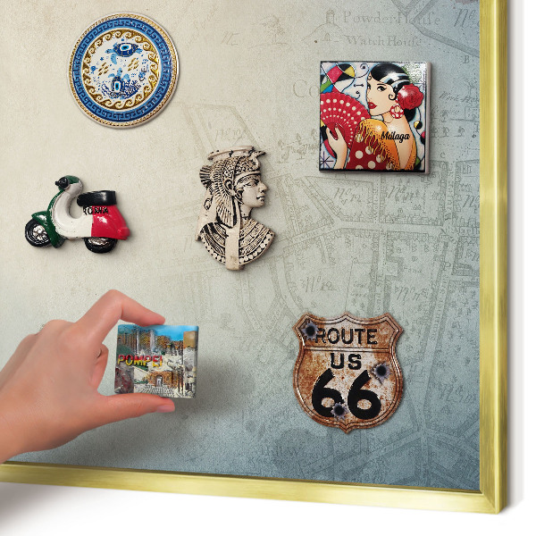 Tablero para imanes decorativo con marco dorado Mapa antiguo