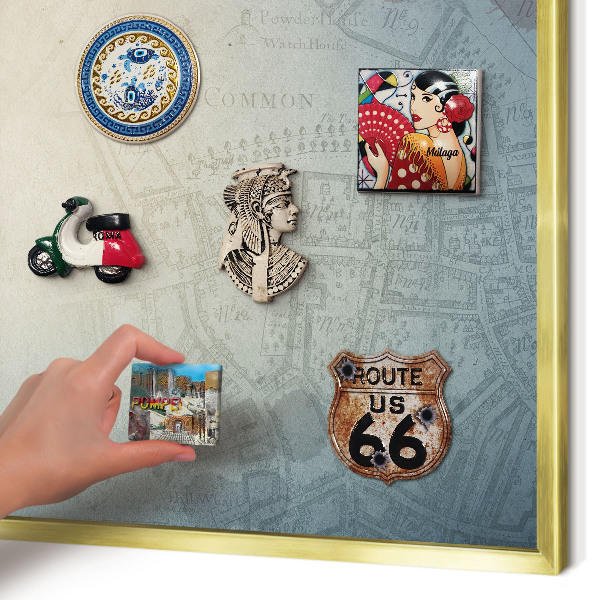 Tablero para imanes decorativo con marco dorado Mapa antiguo