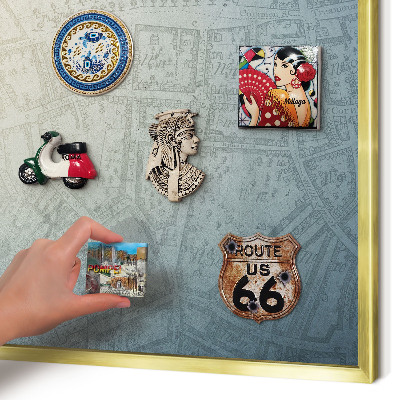 Tablero para imanes decorativo con marco dorado Mapa antiguo