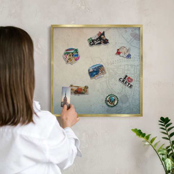 Tablero para imanes decorativo con marco dorado Mapa antiguo