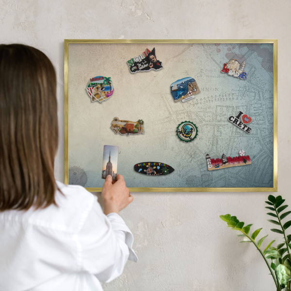 Tablero para imanes decorativo con marco dorado Mapa antiguo