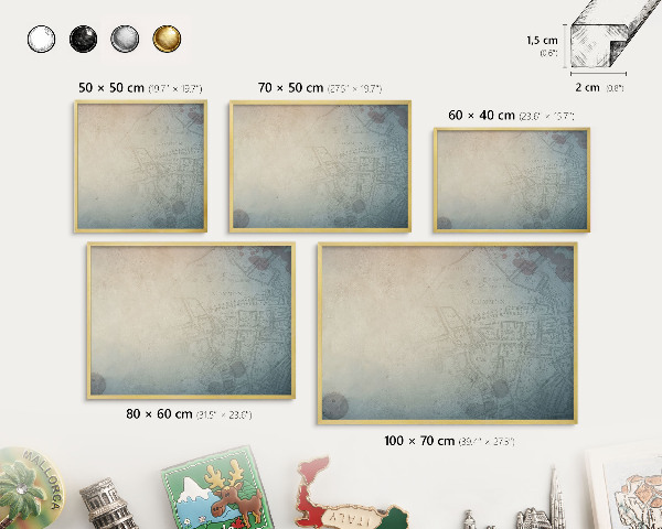 Tablero para imanes decorativo con marco dorado Mapa antiguo