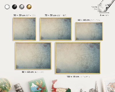 Tablero para imanes decorativo con marco dorado Mapa antiguo