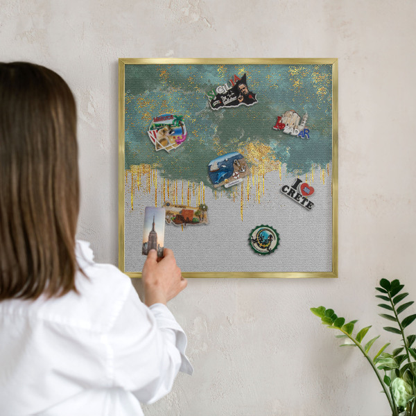 Pizarra magnética de pared en color oro Abstracción turquesa