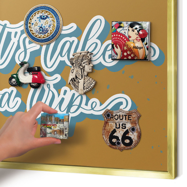 Tablero para imanes decorativo con marco dorado Viaje de ensueño