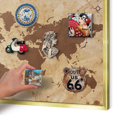 Pizarra magnética de pared en color oro Mapa del mundo